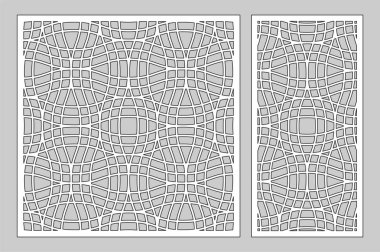 Dekoratif kart kesme lazer veya çizici için ayarla. Doğrusal geometrik desen paneli. Lazer kesim. Oranı 1:2, 1:1. Vektör çizim.
