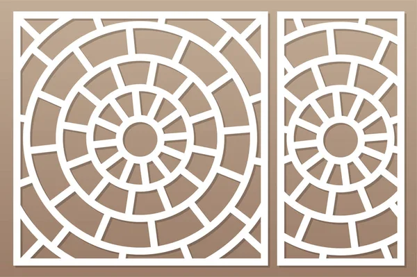 Set de cartes décoratives pour découpe laser ou traceur. Panneau circulaire linéaire. Découpe laser. Rapport 1 : 2 ; 1 : 1. Illustration vectorielle . — Image vectorielle