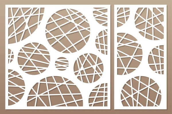 Dekoratives Kartenset zum Schneiden von Laser oder Plotter. geometrische Kunstkreismustertafel. Laserschnitt. Verhältnis 1: 2, 1: 1. Vektordarstellung. — Stockvektor