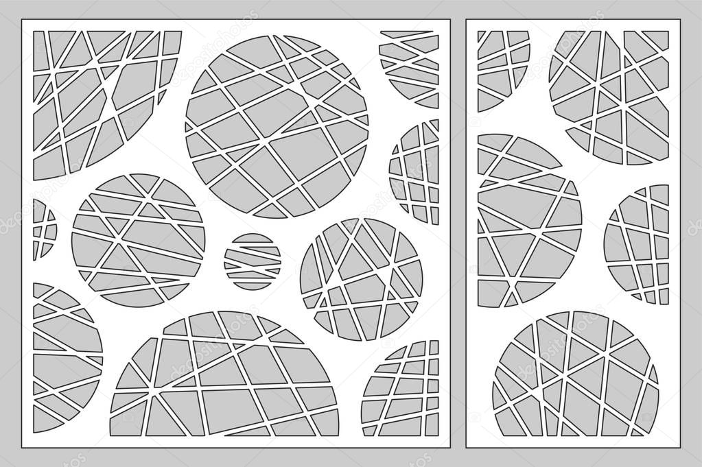 Decorative card set for cutting laser or plotter.  geometric art circle pattern panel. Laser cut. Ratio 1:2, 1:1. Vector illustration.