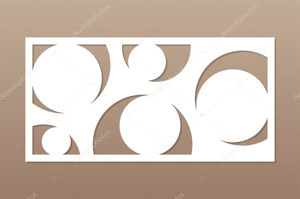 Decorative card for cutting laser or plotter.  geometric art circle pattern panel. Laser cut. Ratio 1:2. Vector illustration.