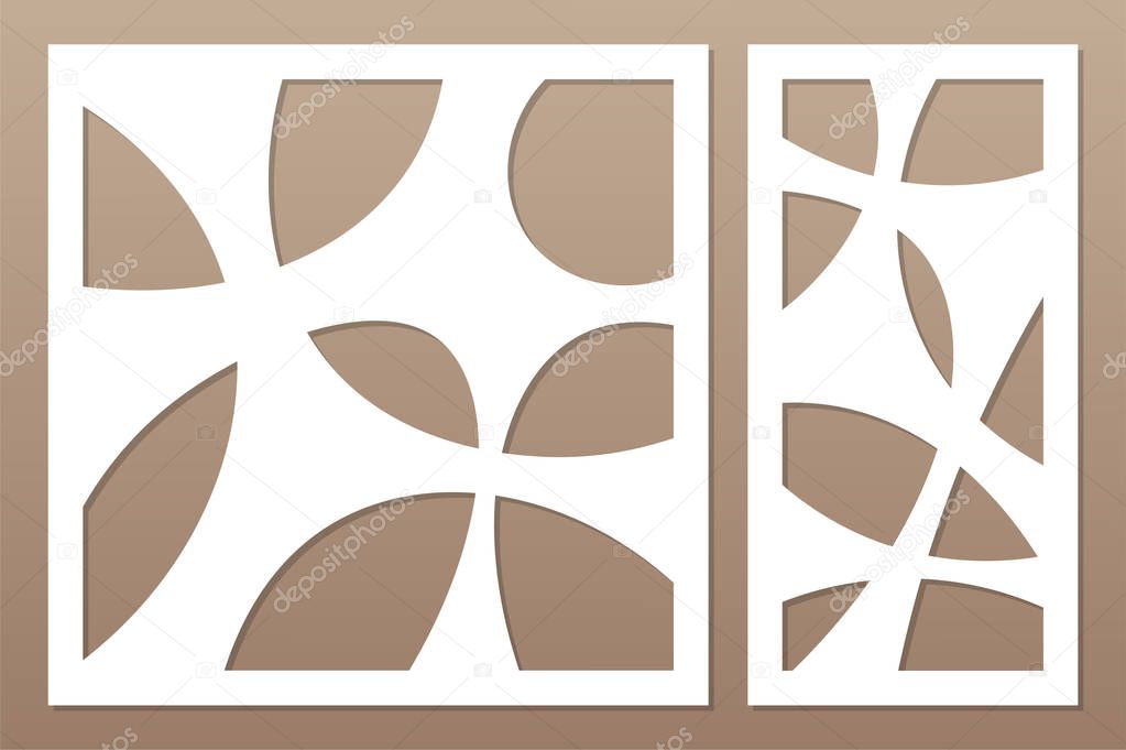 Decorative card set for cutting laser or plotter. Art deco style panel. Laser cut. Ratio 1:1; 1:2. Vector illustration.