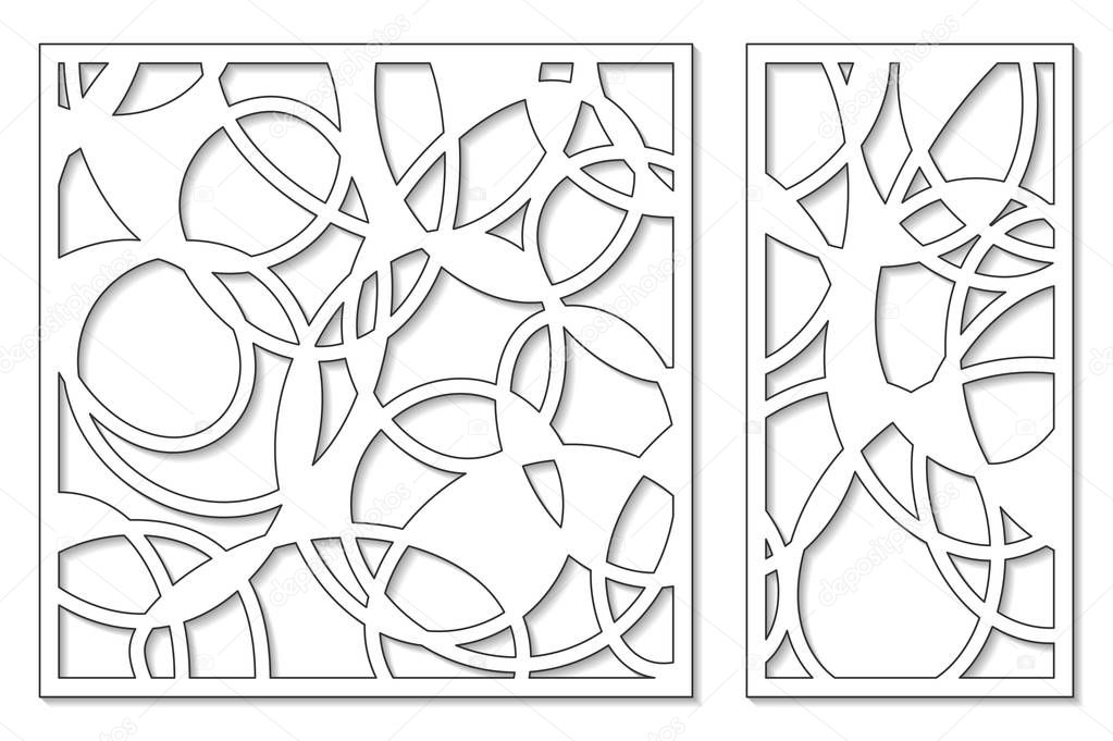 Set template for cutting. Abstract line, geometric pattern. Laser cut. Set ratio 1:2, 1:1. Vector illustration.