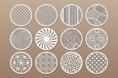 Set round template for cutting. Abstract line, geometric pattern. Laser cut. Set ratio 1:2. Vector illustration. clipart