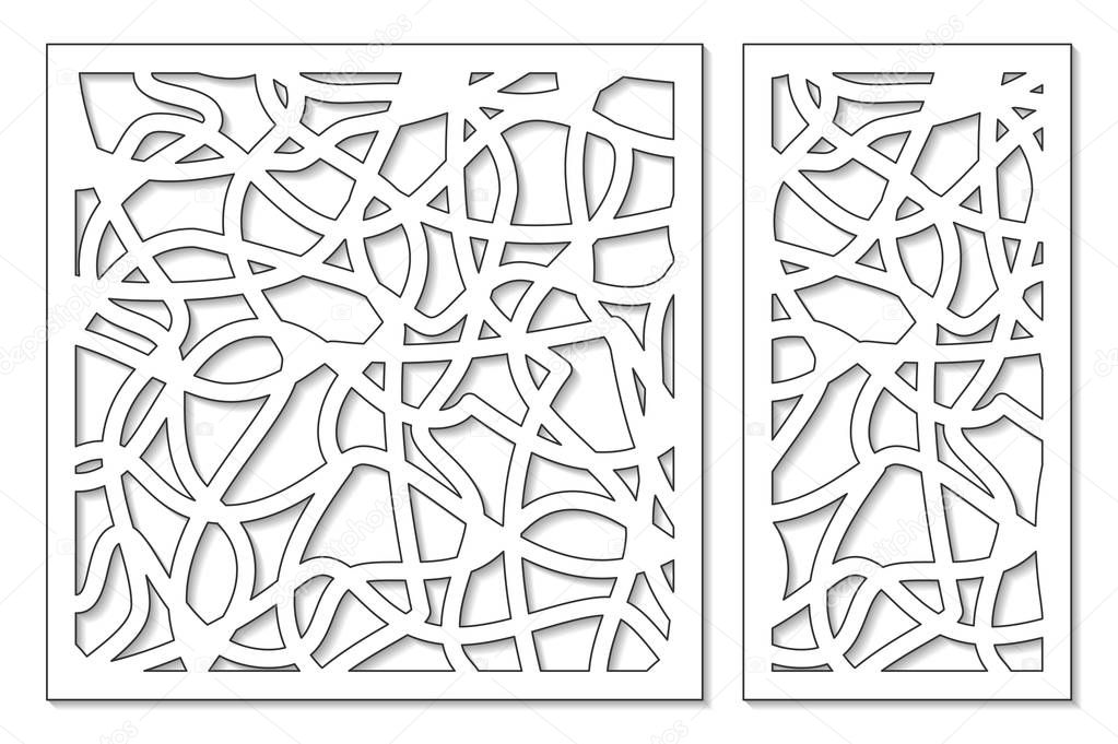 Set template for cutting. Abstract line, geometric pattern. Laser cut. Set ratio 1:2, 1:1. Vector illustration.