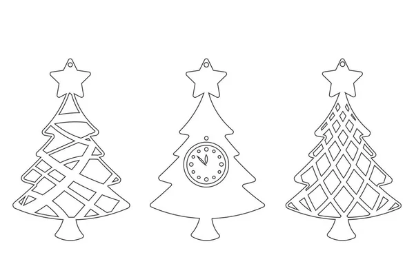 Набор современной рождественской елки. Новогодняя игрушка для лазерной резки. Векторная иллюстрация . — стоковый вектор