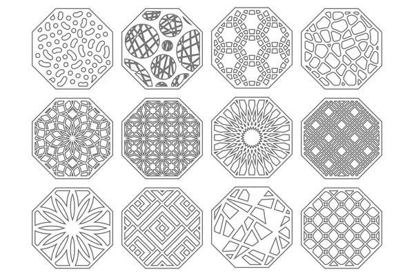 Set decorative circle card for cutting. Round Abstract geometric linear pattern. Laser cut. Vector illustration. — Stock Vector