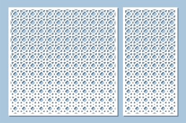 Dekoratif kart kesme için ayarlayın. Arabesk desen. Lazer paneli kesilmiş. Oranı 1:1, 1:2. Vektör çizim.
