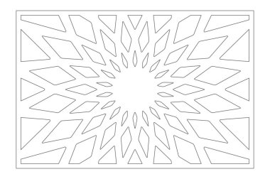 Dekoratif kart kesme için ayarlayın. Geometri, hat, çiçek deseni. Lazer paneli kesilmiş. Oranı 2:3. Vektör çizim.