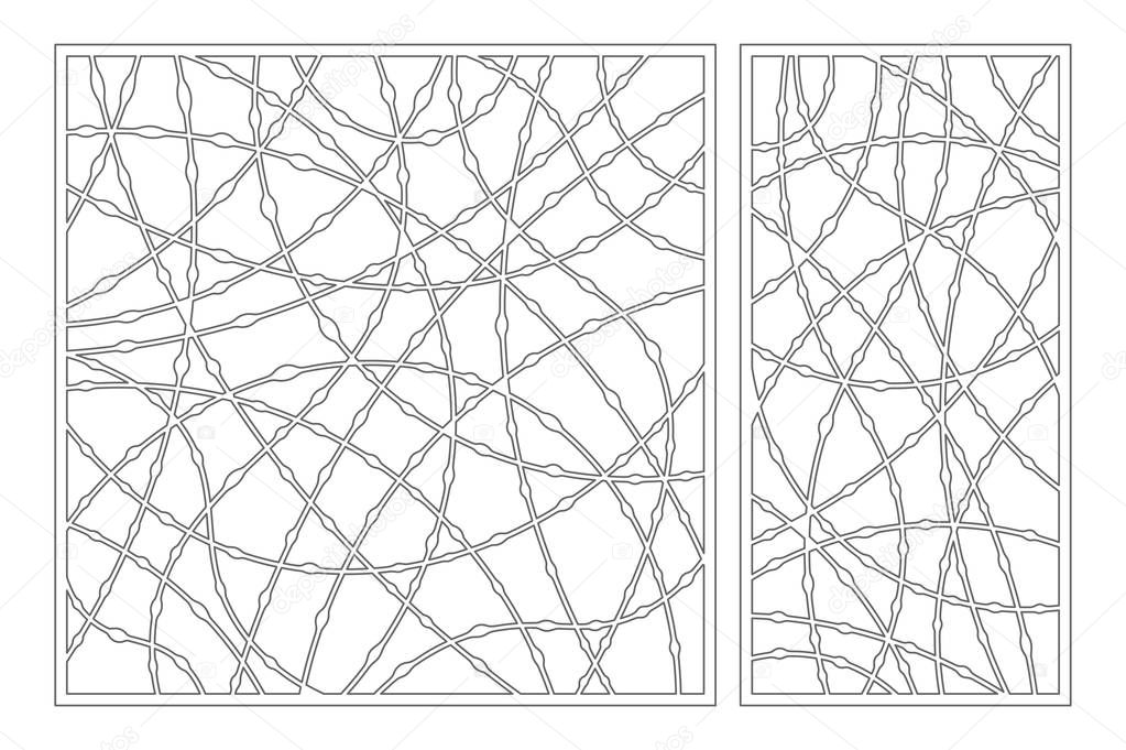 Set decorative card for cutting. Drop line pattern. Laser cut panel. Ratio 1:1, 1:2. Vector illustration.