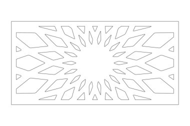 Dekoratif kart kesme için ayarlayın. Geometri, hat, çiçek deseni. Lazer paneli kesilmiş. Oran 1:2. Vektör çizim.