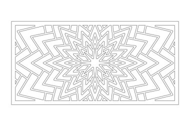 Dekoratif kart kesme için ayarlayın. Geometri, hat, çiçek deseni. Lazer paneli kesilmiş. Oran 1:2. Vektör çizim.