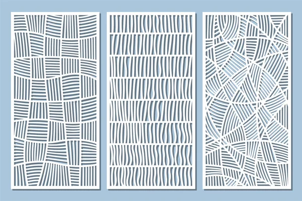 Set de tarjeta decorativa para cortar. Patrón de línea mosaico. Panel de corte por láser. Relación 1: 2. Ilustración vectorial . — Archivo Imágenes Vectoriales