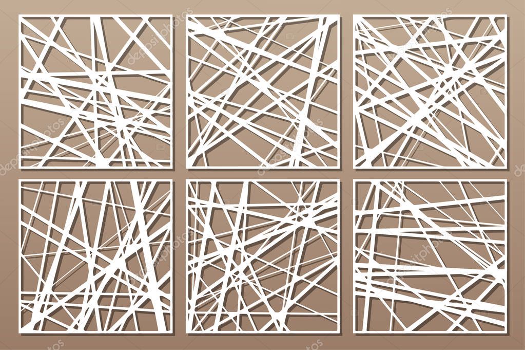 Set decorative card for cutting. Abstract linear pattern. Laser cut panel. Ratio 1:1. Vector illustration.
