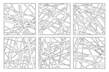 Kesme için dekoratif kart ayarlayın. Soyut doğrusal desen. Lazer kesim paneli. Oran 1:1. Vektör çizimi.
