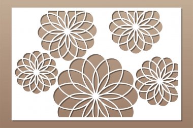 Lazer kesim paneli. Kesme için dekoratif kart. Çiçek Mandala Arap sanat deseni. Oran 2:3. Vektör çizimi.