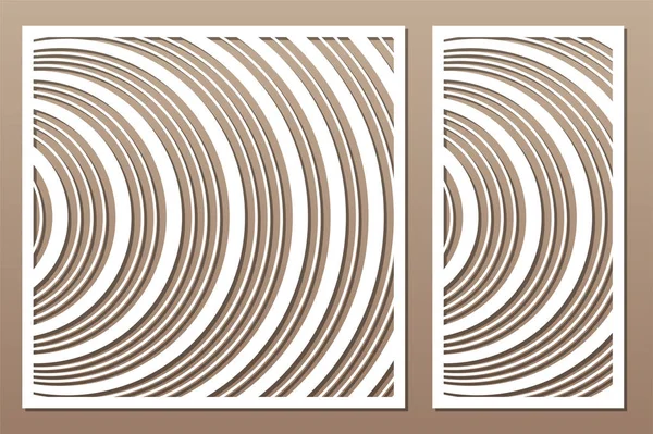 Лазерная резка. Набор декоративной открытки для резки. Геометрическая волна. Соотношение 1: 2, 1: 1. Векторная иллюстрация . — стоковый вектор