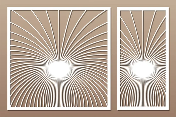 Set de tarjeta decorativa para cortar. Patrón lineal abstracto. Panel de corte por láser. Relación 1: 1, 1: 2. Ilustración vectorial . — Archivo Imágenes Vectoriales