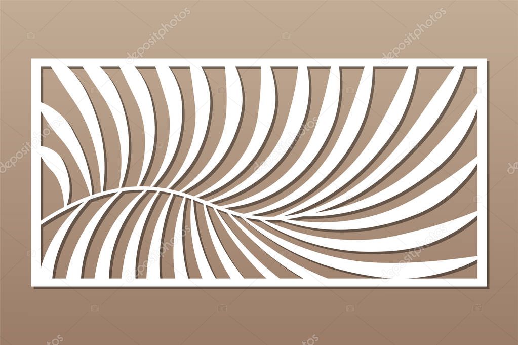 Decorative card for cutting. Fern palm pattern. Laser cut panel. Ratio 1:2. Vector illustration.