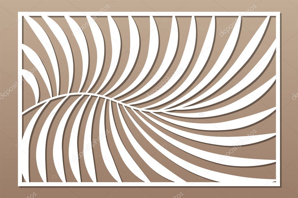 Decorative card for cutting. Fern palm pattern. Laser cut panel. Ratio 2:3. Vector illustration.