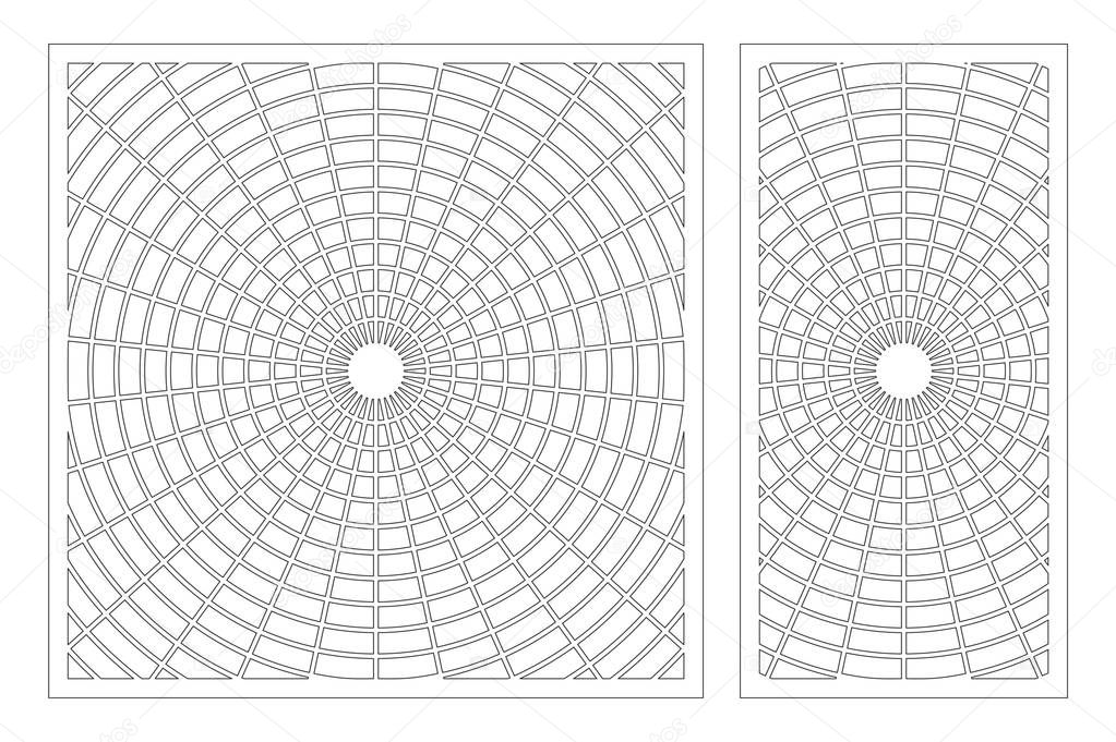 Laser cut panel. Set decorative card for cutting. Geometry line art pattern. Ratio 1:2, 1:1. Vector illustration.