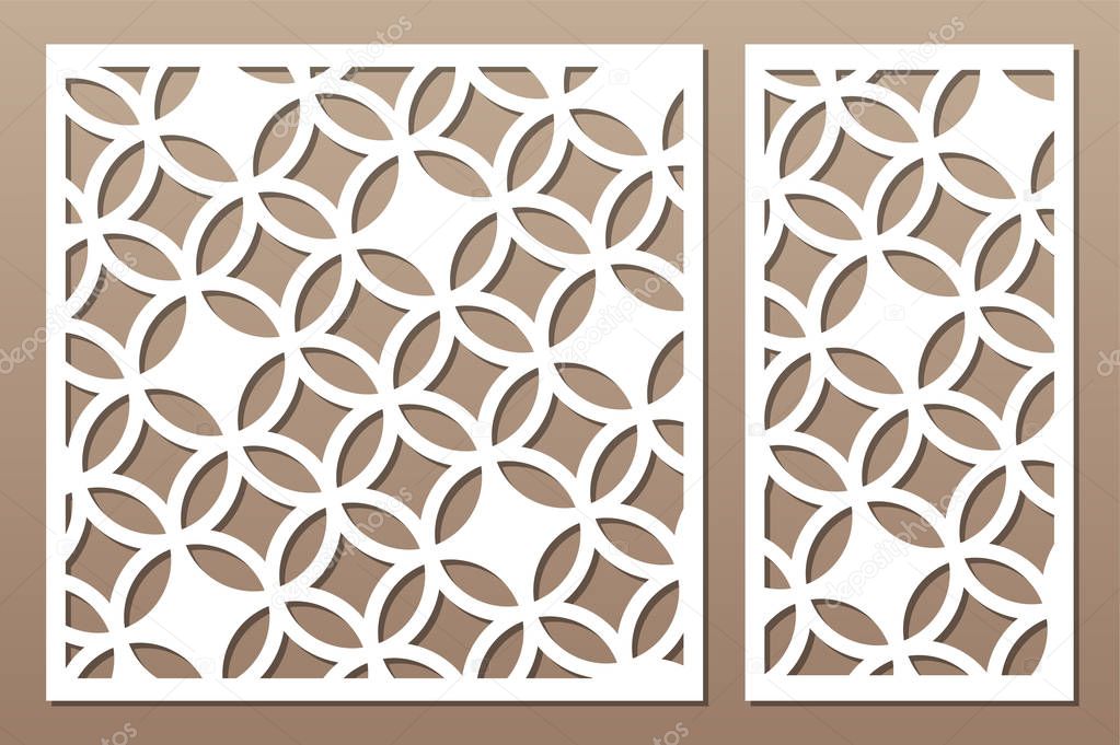 Laser cut panel. Decorative card for cutting. Arabic, line art pattern. Ratio 1:2, 1:1. Vector illustration.