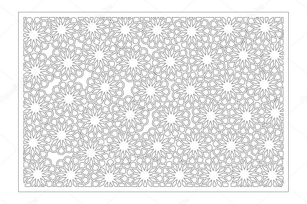Laser cut panel. Decorative card for cutting. Flower Mandala Arabic art pattern. Ratio 2:3. Vector illustration.
