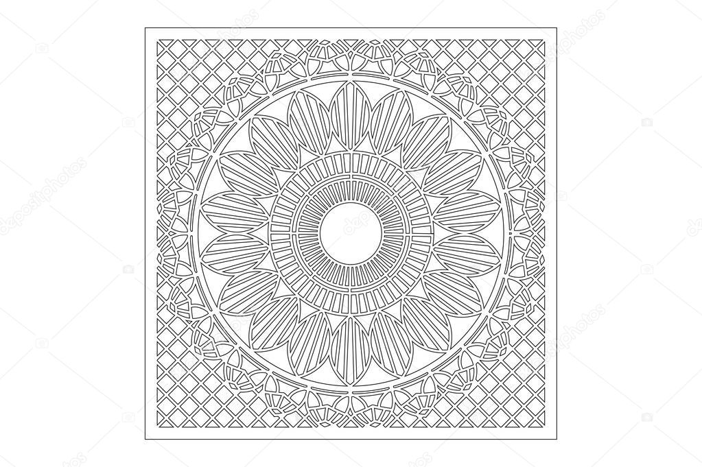 Decorative card for cutting. Geometry line mandala pattern. Laser cut panel. Ratio 1:1. Vector illustration.