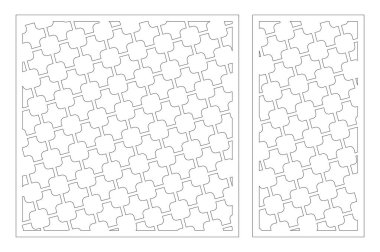 Lazer kesim paneli. Kesme için dekoratif kart ayarlayın. Geometrik kare desen. Oran 1:2, 1:1. Vektör çizimi.