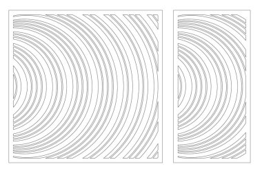 Lazer kesim paneli. Kesme için dekoratif kart ayarlayın. Geometrik Dalga deseni. Oran 1:2, 1:1. Vektör çizimi.
