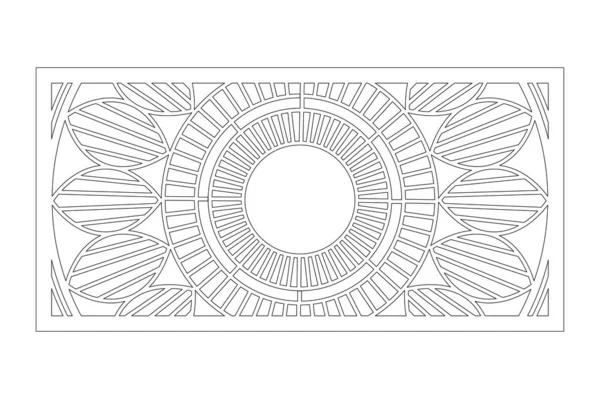 Scheda decorativa per il taglio. Modello geometrico Mandala. Pannello tagliato al laser. Rapporto 1: 2. Illustrazione vettoriale . — Vettoriale Stock