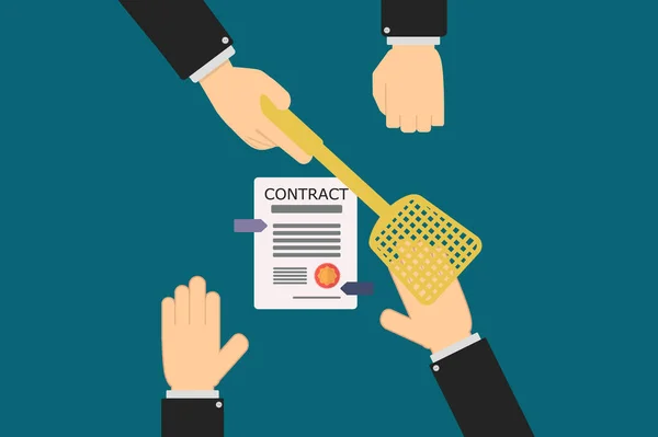 Executive hands prevent applicant from signing contract, sales and business concept — Stock Vector