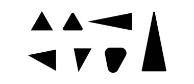 Soyut sanat eserleri, arka planlar ve modern grafik projeleri için tasarlanmış, posterler, markalaşma ve dijital çizimler için ideal 8 eşsiz üçgen şekilli yaratıcı bir set.