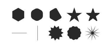 Yıldızlar, açılı tasarımlar ve çizgi elementlerinden oluşan çok yönlü bir set, soyut arka planlar, yaratıcı çizimler ve dekoratif tasarım projeleri için mükemmel.