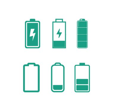 Icon set of various battery models and charging levels showing energy, power supply, electricity, and device charge status suitable for technology, apps, and infographic designs