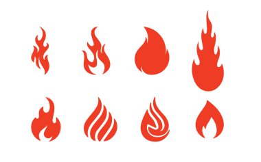 Fire shape set with various flame designs representing energy, burning heat, bonfire, danger, passion, power, abstract creativity, and dynamic effects for versatile graphic use