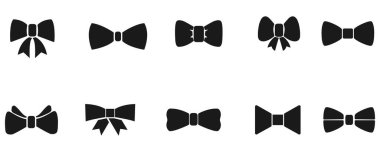 Bow Tie Siluet Simgesi Moda, Formalwear ve Tasarım İllüstrasyonu için 10 Klasik ve Modern Biçim Ayarları