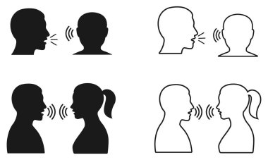 Konuşma Simgesi Erkek ve Kadın Profil Silüetlerini Ses Dalgaları Diyalog, İletişim ve Kişilerarası Etkileşim İçin Ayarla