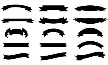 Siyah Kurdeleler ve Sancaklar Vektör Kümesi - Vintage Tasarım Elemanları Siluetleri