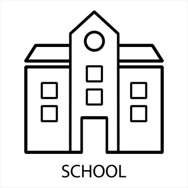 Okul Binası Silueti Simgesi Saat Kulesi ve Öğrenim, Kampüs ve Kurumsal Tasarım Bayrağı ile Siyahi Eğitim Yapısı