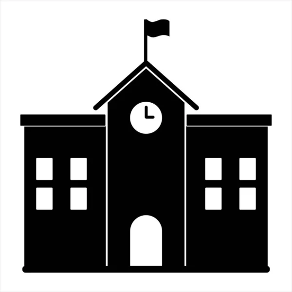 Okul Binası Silueti Simgesi Saat Kulesi ve Öğrenim, Kampüs ve Kurumsal Tasarım Bayrağı ile Siyahi Eğitim Yapısı