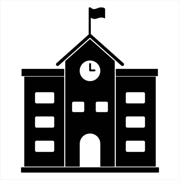 Okul Binası Silueti Simgesi Saat Kulesi ve Öğrenim, Kampüs ve Kurumsal Tasarım Bayrağı ile Siyahi Eğitim Yapısı