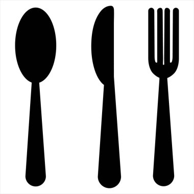 Çatal bıçak, siluet simgesi seti - kaşık, bıçak, çatal vektör