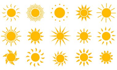Modern Güneş Simgeleri ve Yaz Tasarımları için Vektör Ayarları Koleksiyonu