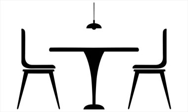 Zarif Yemek Masası ve Sandalyeleri Siluet Simgesi Vektörü