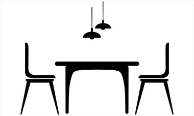 Zarif Yemek Masası ve Sandalyeleri Siluet Simgesi Vektörü