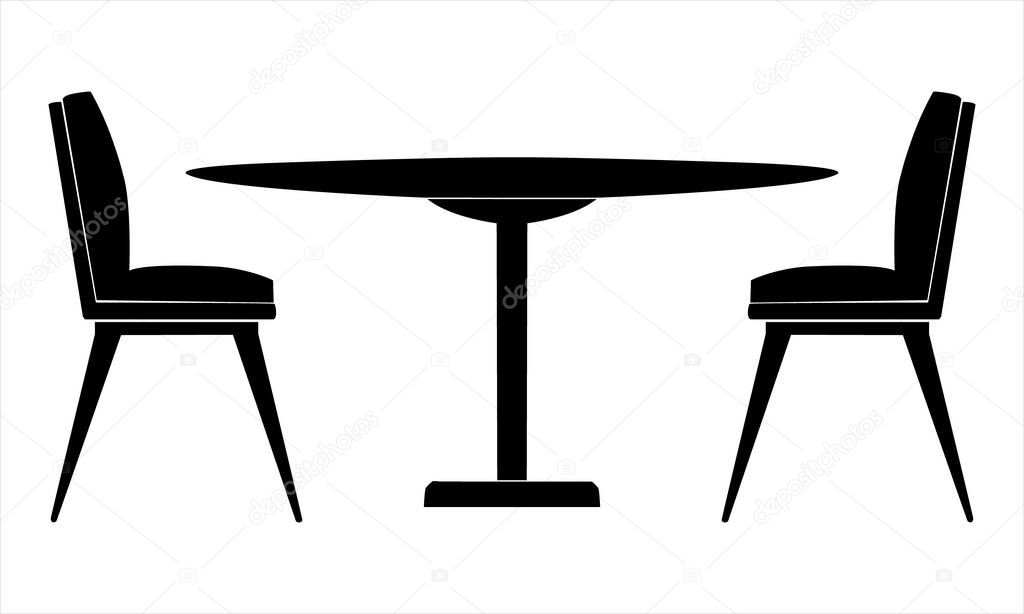 Dining Table and Chairs Silhouette Icon Vector