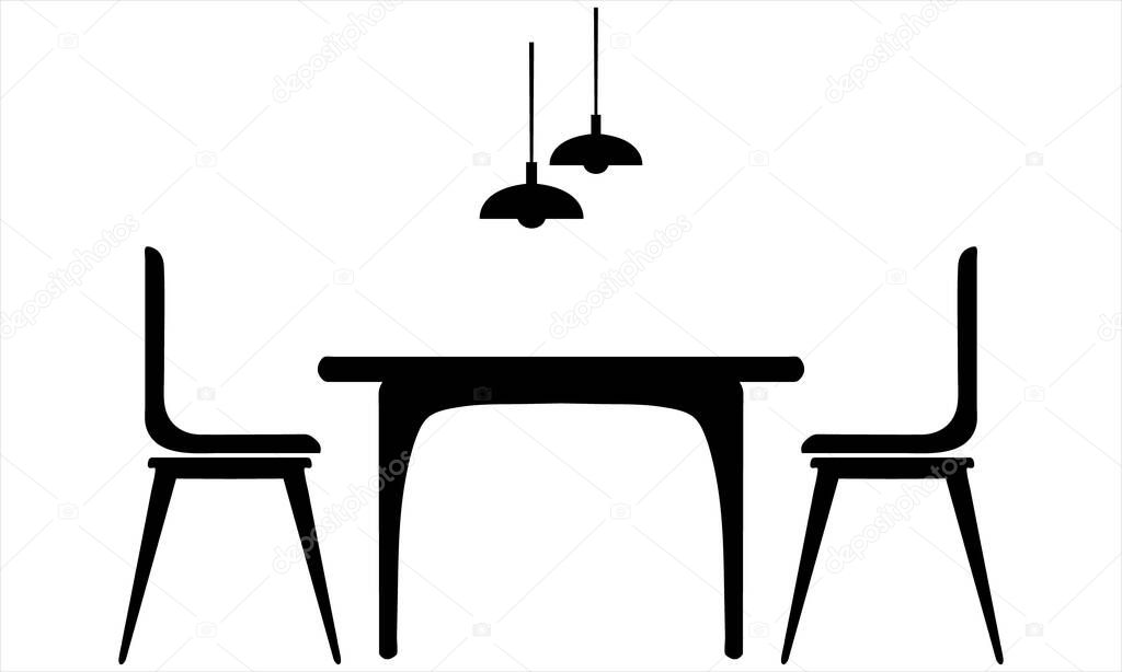 Elegant Dining Table and Chairs Silhouette Icon Vector