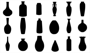 Vazo Silüeti Simgesi İç Tasarım, Dekoratif Sanat ve Arkeolojik İllüstrasyon için Siyah Çömlek Profilleri Ayarladı