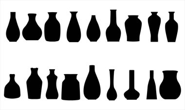 Vazo Silüeti Simgesi İç Tasarım, Dekoratif Sanat ve Arkeolojik İllüstrasyon için Siyah Çömlek Profilleri Ayarladı
